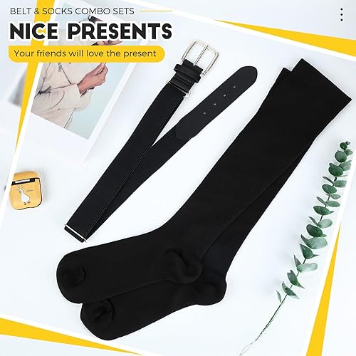 Miniatura 7 de SATINIOR Conjunto combinado de 3 pares de calcetines de béisbol y 3 cinturones para jóvenes y adultos para béisbol y sóftbol y calcetines (negro,