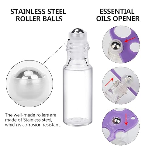 Miniatura 4 de Easytle Botellas enrollables de aceite esencial, paquete de 24 botellas enrollables de vidrio transparente de 0.17 onzas líquidas para aceites (96