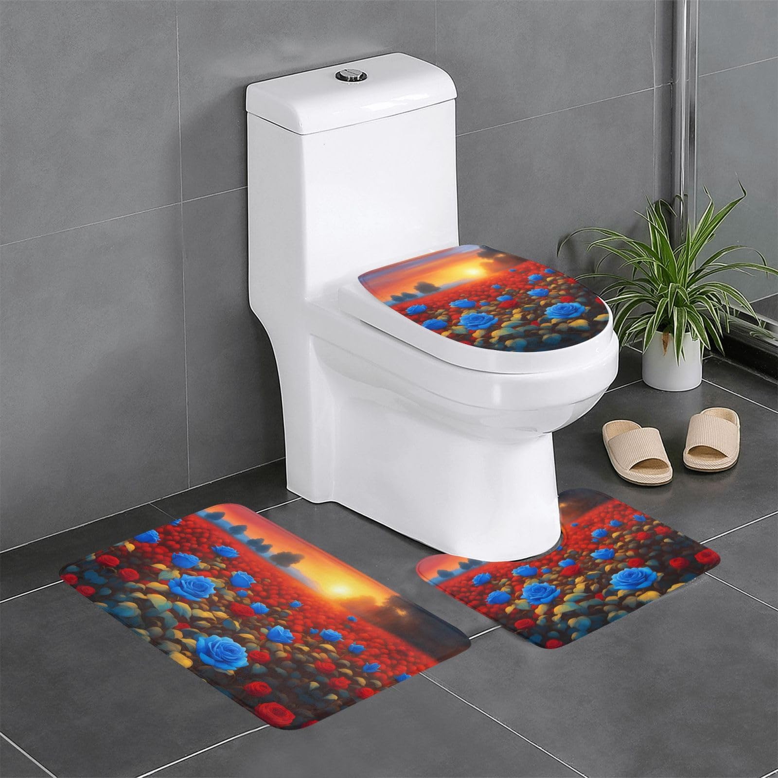 Lot de 3 tapis de salle de bain bleus absorbants et faciles à laver