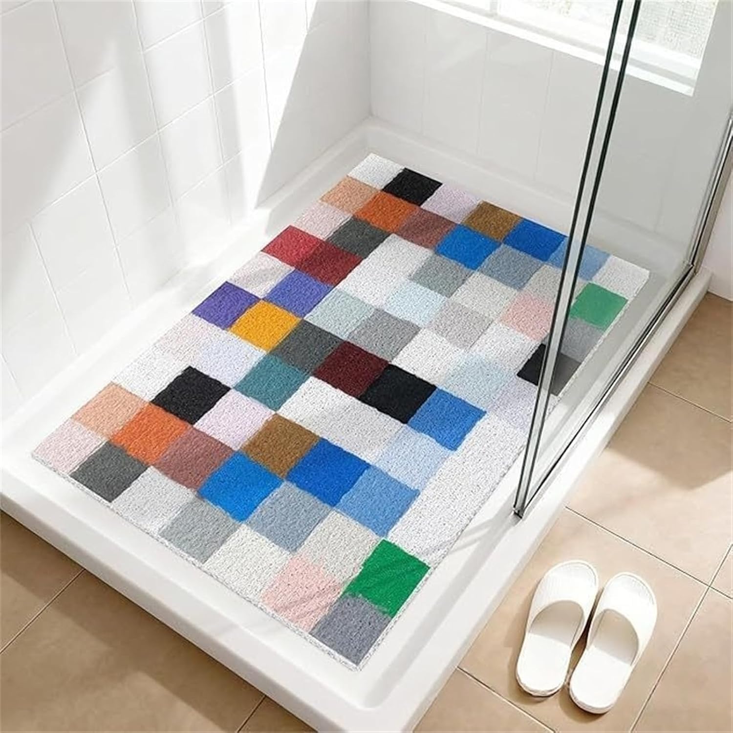 Antypoślizgowa mata prysznicowa Nordic gumowa – krój & oddychalność(Multicolor Plaid,80x120cm)