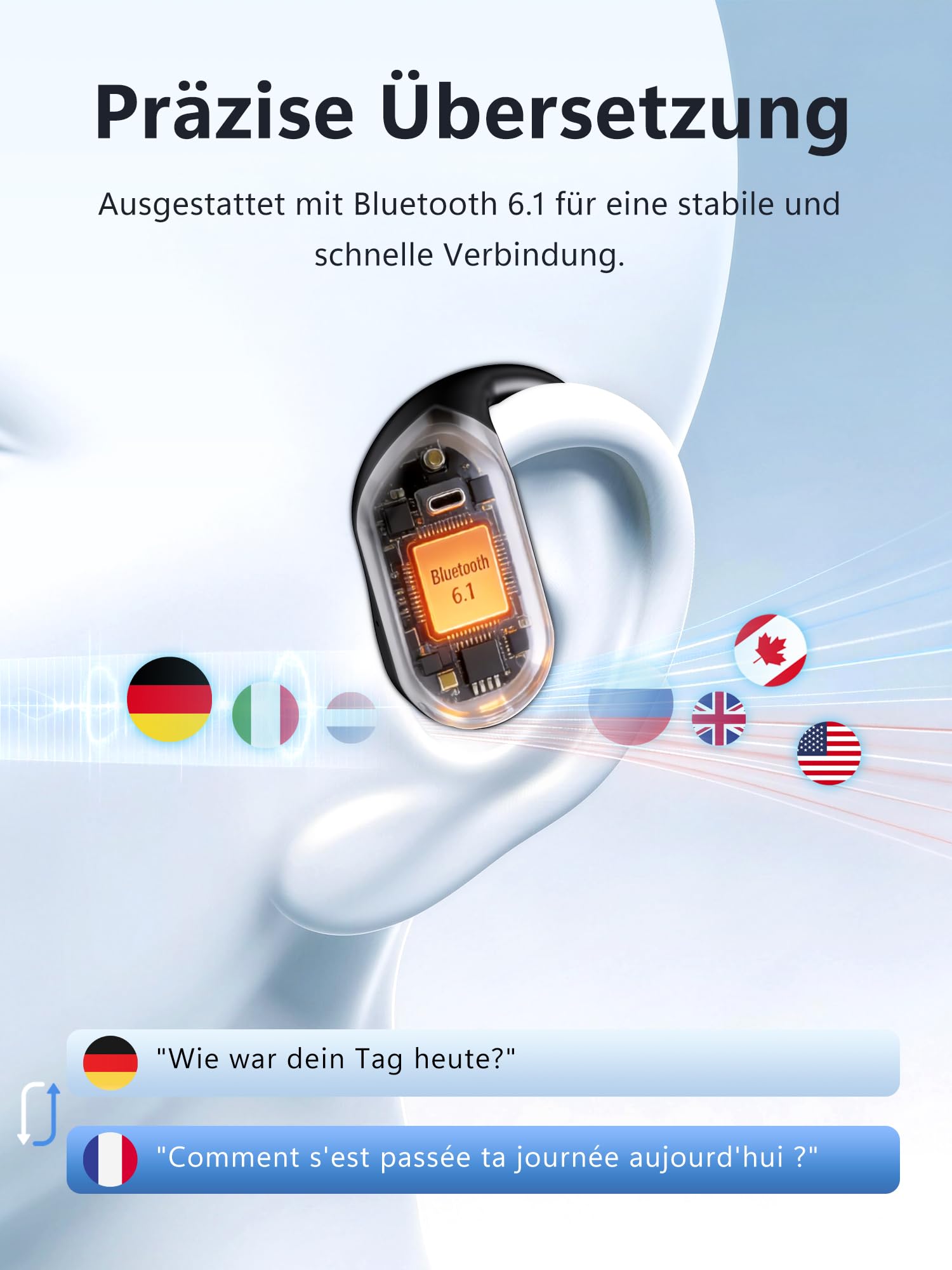 KI Kopfhörer Übersetzer in Echtzeit 4-in-1: Sprachübersetzer Kopfhörer 164 Sprachen 7 Modi mit APP - 75h Bluetooth 6.1 Übersetzung Ohrhörer mit iOS Android - ENC Übersetzer für Reisen Geschäft Lernen
