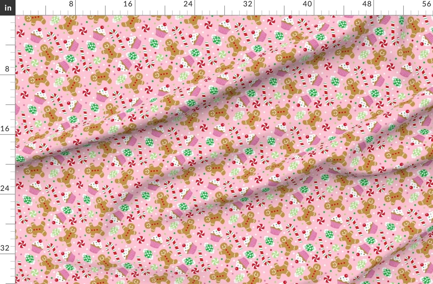 Spoonflower Fabric - Christmas Candy Treats Pink Cupcake Polka Dots Gingerbread Holiday Printed on Organic Cotton Sateen Fabric by The Yard - Sewing Quilting Apparel Home Decor