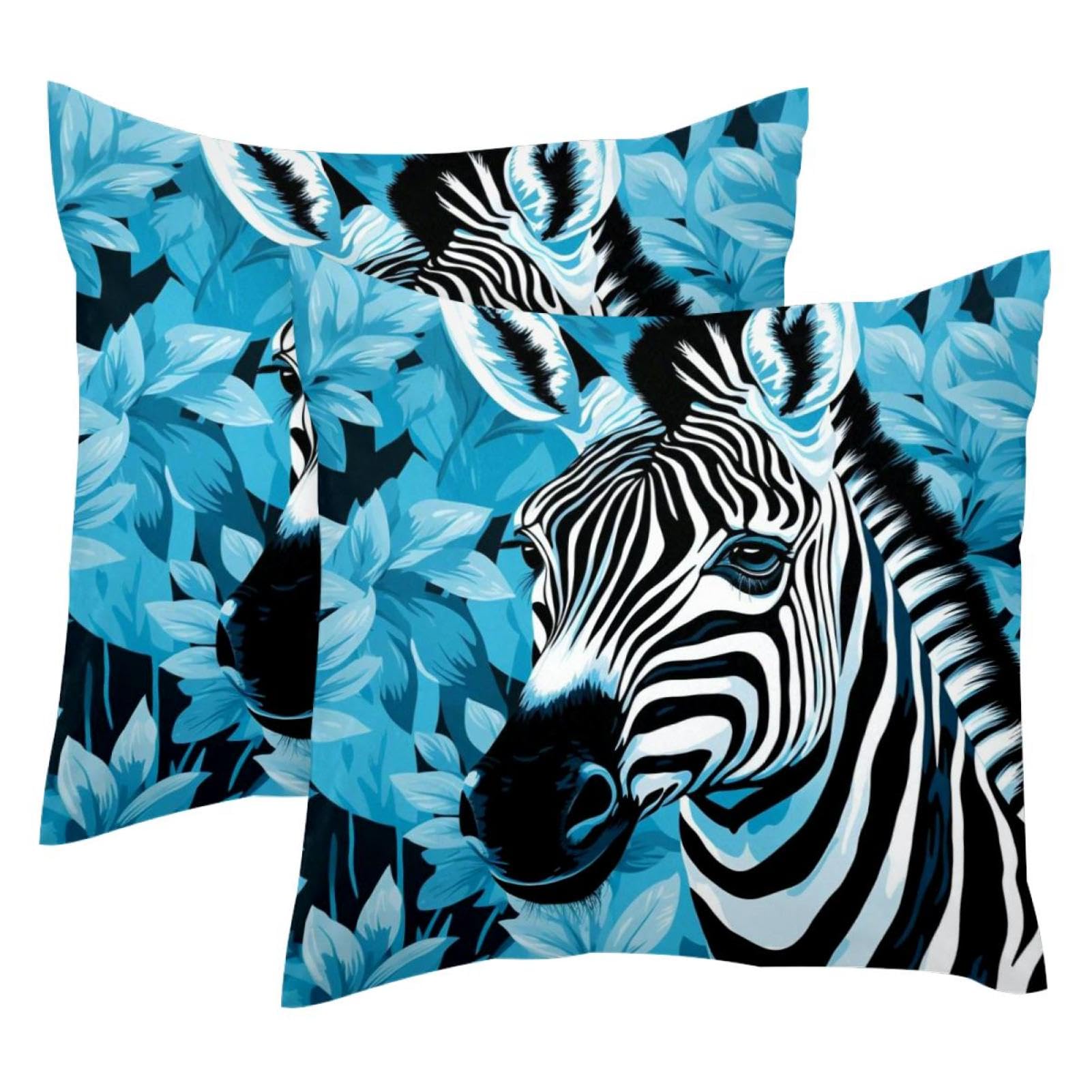 Housse de coussin velours 50x50 cm lot de 2 zèbre bleu chic