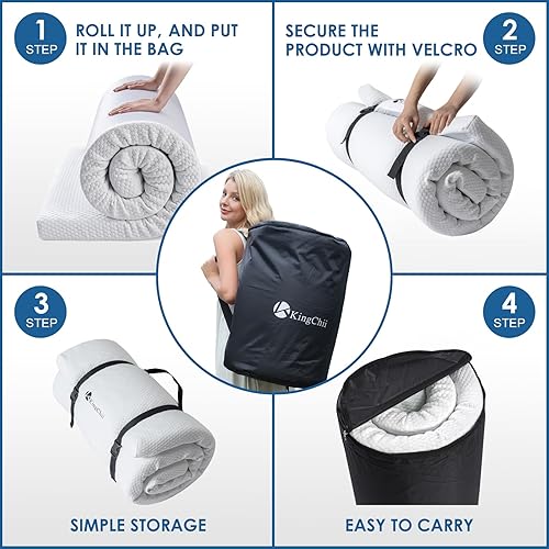 Miniatura 4 de KingChii Colchón de espuma viscoelástica para campamento, almohadilla de dormir portátil enrollable para viajes por carretera, colchón de futón