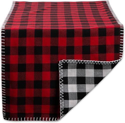 Miniatura 4 de DII Buffalo Check, colección reversible, camino de mesa, 14x72, rojo y negro