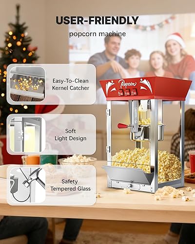 Miniatura 6 de Máquina comercial de palomitas de maíz de 12 onzas, 850 W, máquina de palomitas de maíz de cine, máquina de maíz de mesa roja con control de 3 Rojo