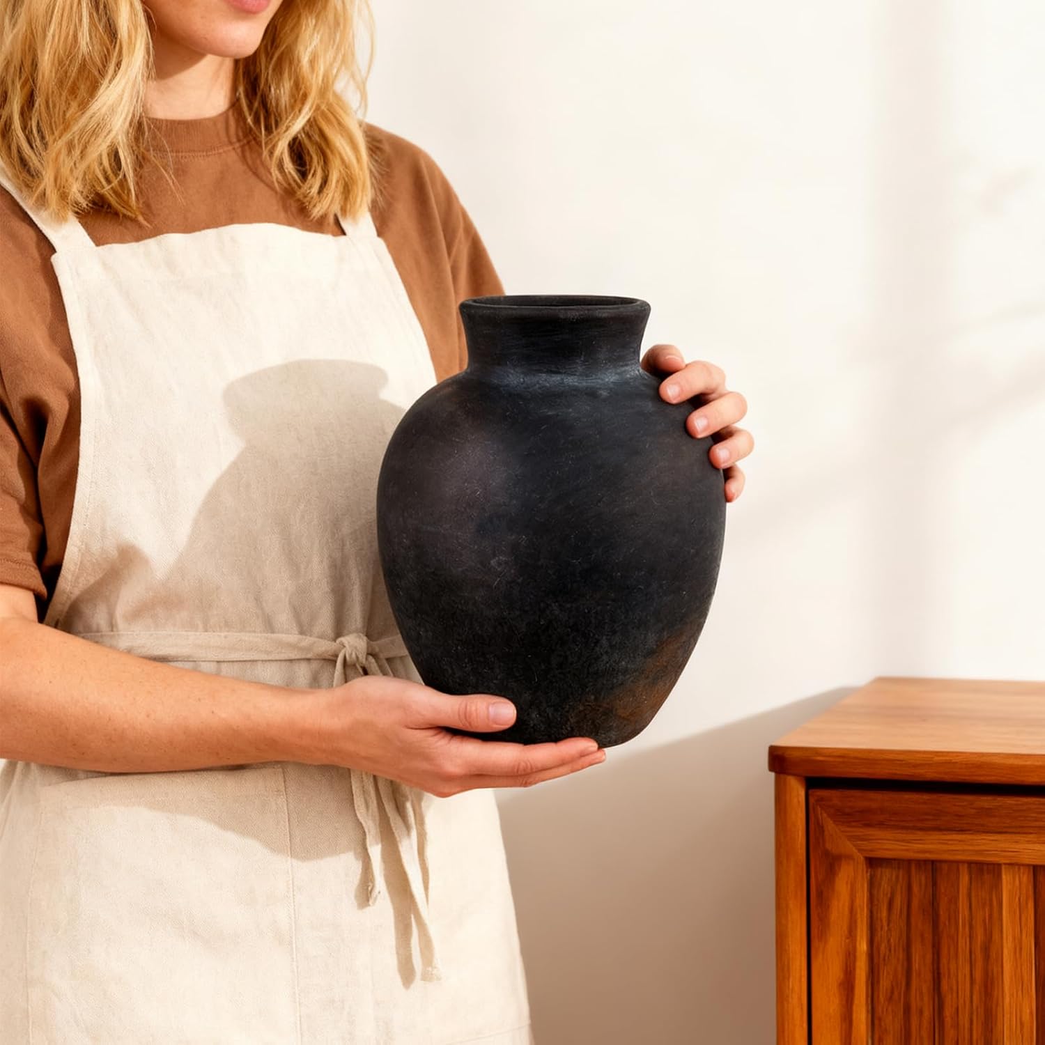 Ceramic Flower Vase, 6 Inch Decorative Rustic Vase Farmhouse Boho Vase for Centerpieces,Terracotta Vases for Home Decor, Living Room,Shelf,Wedding,Black - Image 9