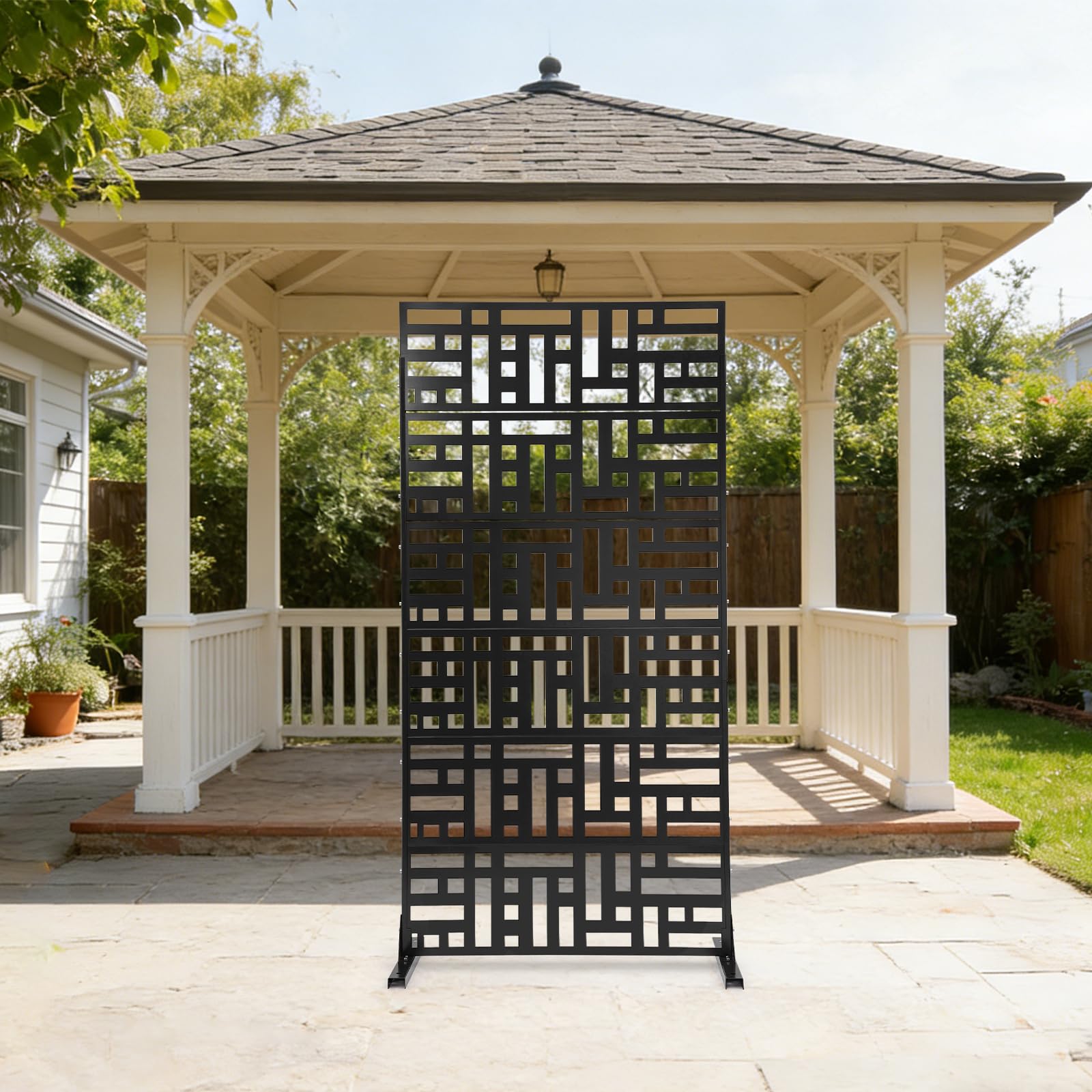 Brise-vue en métal pour extérieur, autonome, 6 panneaux, noir, jardin