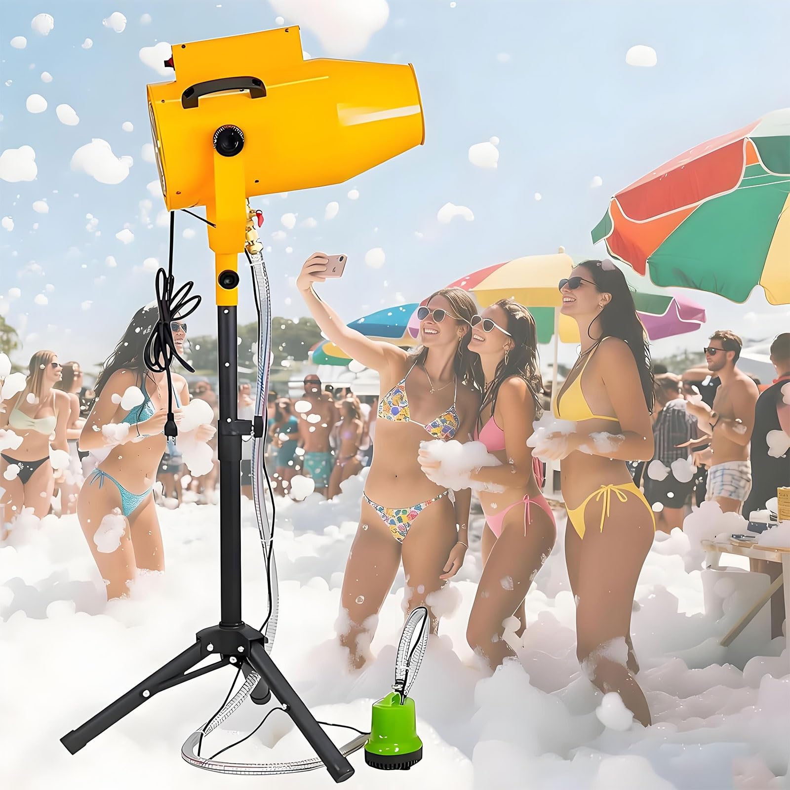 Máquina De Espuma 1000W Cañón De Espuma Máquina Espumas Profesional Escenarios Distancia 6 A 10 M/área 80 M² Ángulo Ajustable Para Fiestas, Piscina Exterior Interior