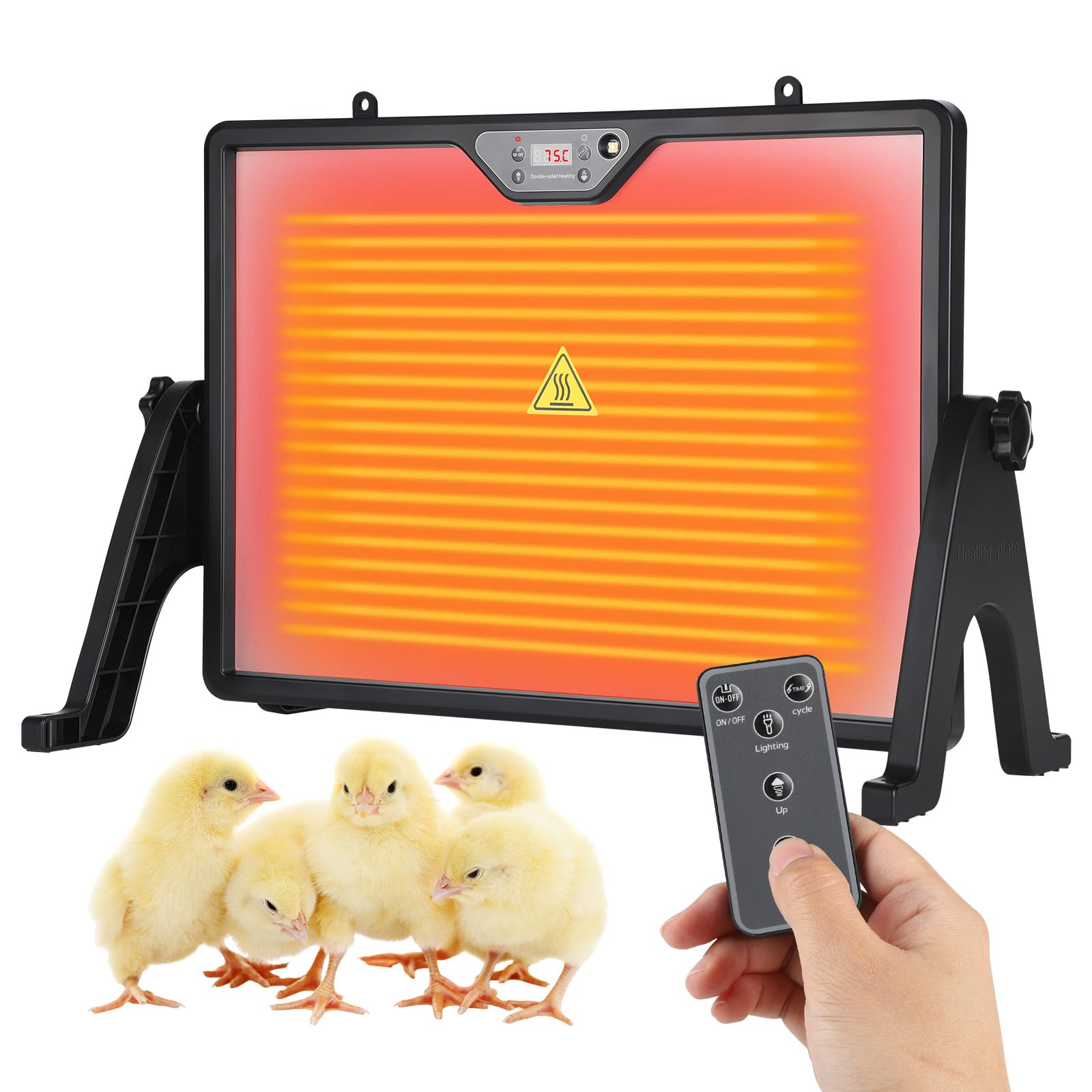 Wärmeplatte Küken, Wärmelampe Hühner mit Thermostat & Timer, 360° Drehbar, 30-75℃ Doppelseitig Hühnerstall Heizplatte, Küken Wärmeplatte mit Fernbedienung & Beleuchtung, für Küken, Enten, Haustiere