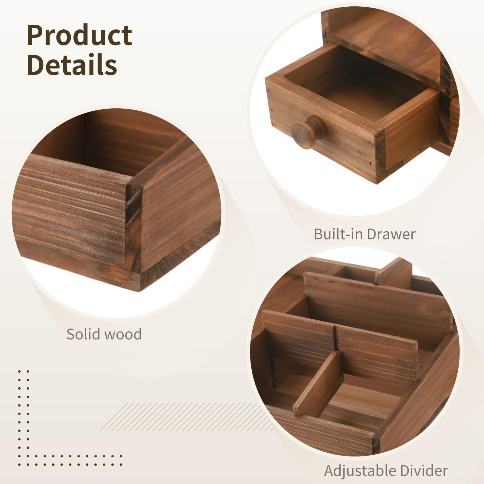 Parfüm Organizer aus Massivholz, verstellbarer Ständer mit 6 Fächern und versteckter Schublade, platzsparendes Tischtablett, eleganter Holz Organizer im Vintage Stil für Bad und Waschtisch
