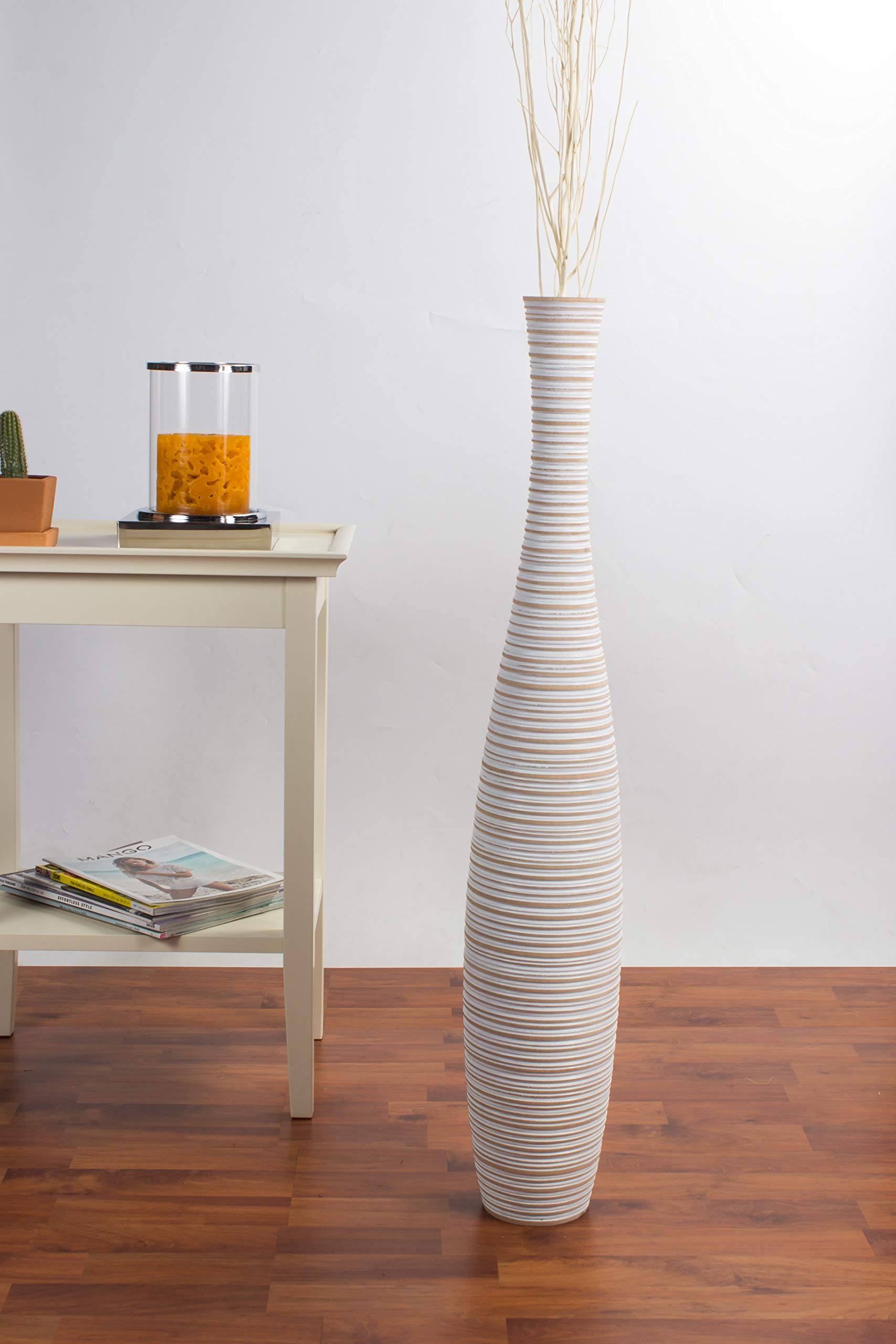 Leewadee Grand Vase de Sol 85 cm Bois de Manguier Pampa & Fleurs Séchées