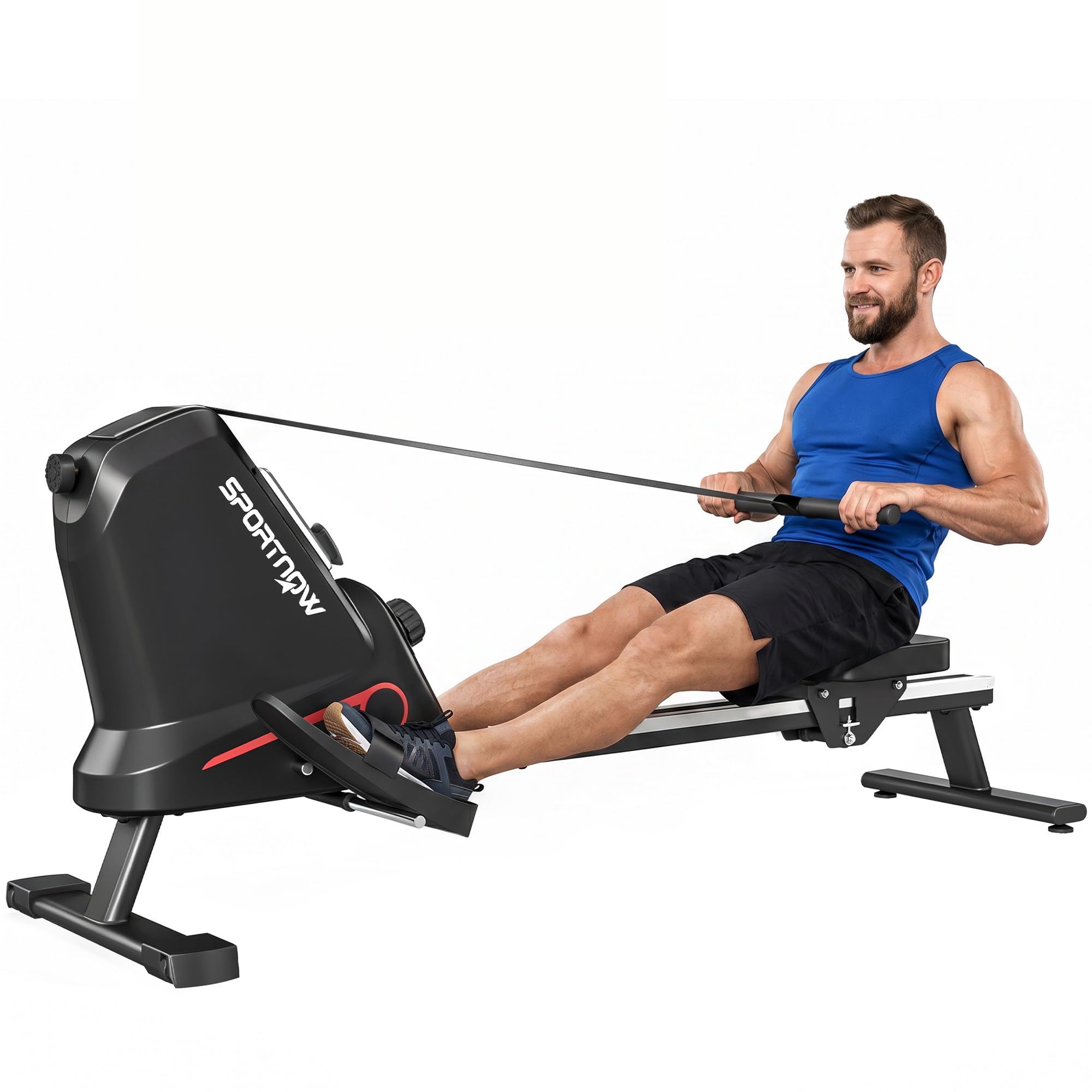 SPORTNOW Máquina de Remo Magnética para Casa 16 Niveles Resistencia LCD