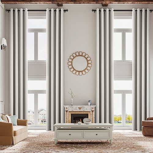 Sanceor 13ft Blackout Extra Long Faux Linen Curtain with Grommet,Silver White,Room Darkening Solid Thermal Insualted Drape for 2 Story House,Tall Window,High Ceiling(1 Panel,52 x 156 Inch)