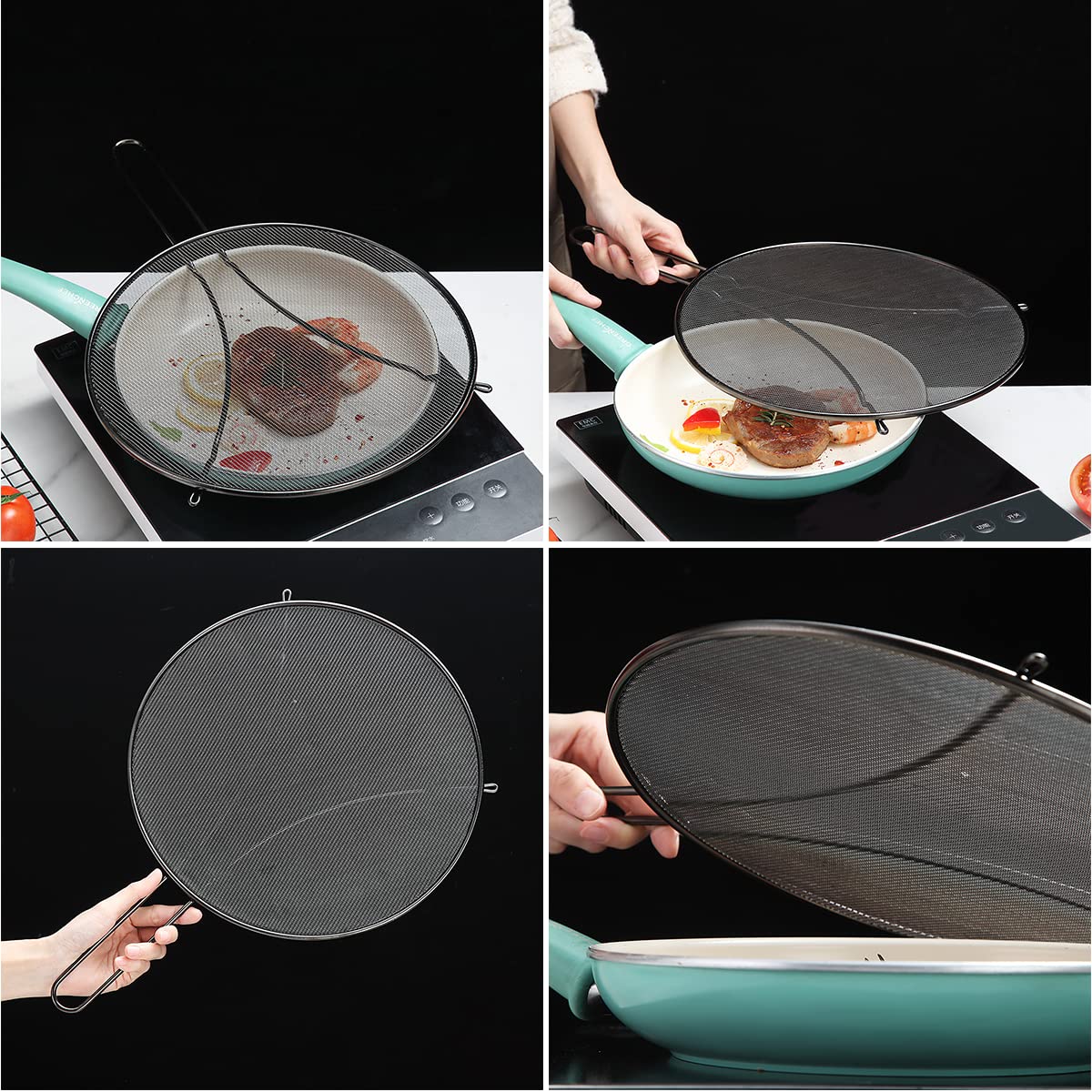 Evanda 12-Inch Rainbow Splatter Screen - Stainless Steel Fine Mesh Grease Guard For Frying Pans