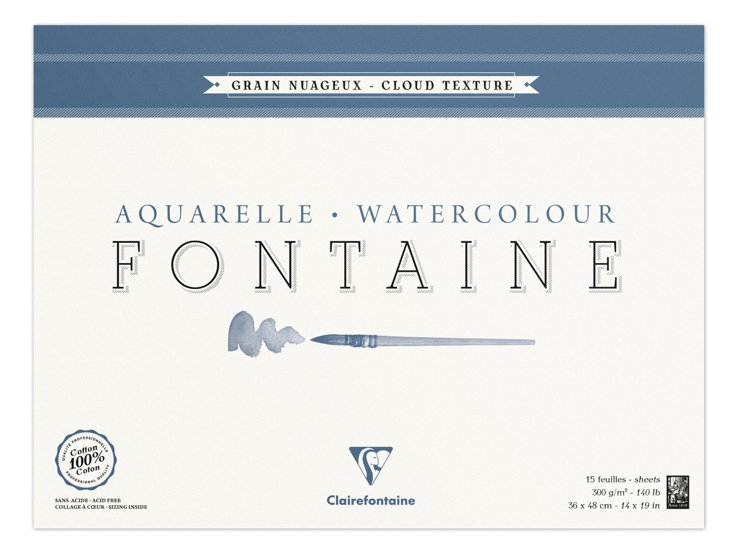 Clairefontaine 96423C blok akwarelowy klejony z 4 stron 36x48 cm 300 g