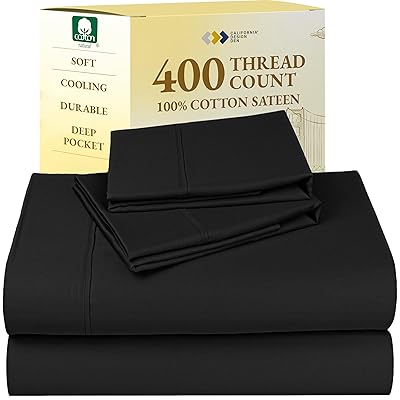 California Design Den King Size Sheets Set - 400 Thread Count Sateen, Natural 100% Cotton Sheets with Deep Pockets, Breathable, Cooling and Durable Bedding Set - Black