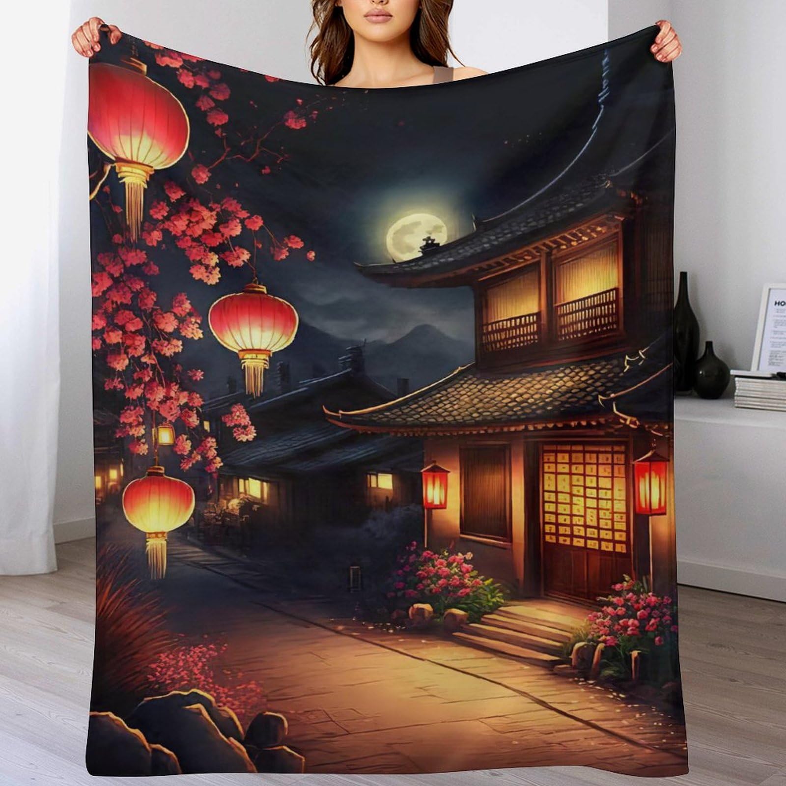 Couverture lanterne chinoise en flannel imprimee, une excellente idee cadeau