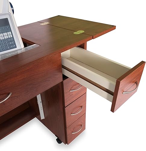 Miniatura 5 de Arrow - Muebles de costura clásicos Alice - Armario de costura compacto de tamaño mediano con elevador hidráulico de máquina, cajones, hojas