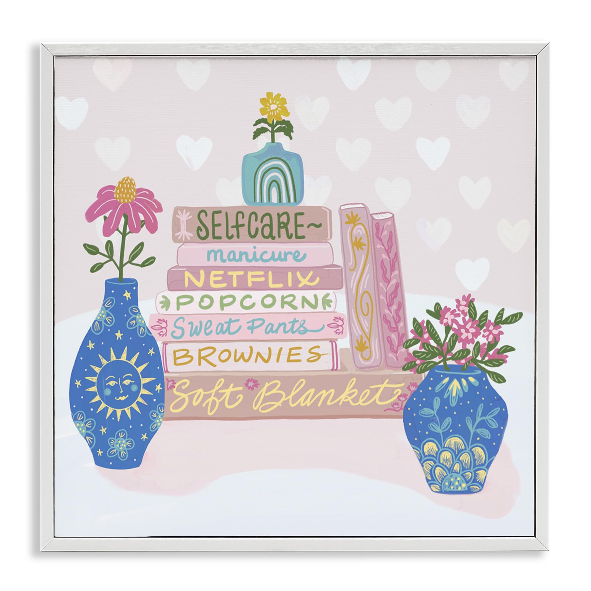 Stupell Industries 'Cozy Boho Self Care Books', Framed Giclee Art, White, 24 x 24 Inches, Easy to Hang and Sturdy, Made in USA, by Connie Summers