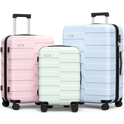 Vipbox Luggage Sets 3 Piece Hardside (3-Years VIP Service) Expandable Ultra Durable Polycarbonate Lightweight Carry On Family Travel Suitcase Set with TSA Lock Spinner Wheels, Macaron Colors Set - 3-Piece Set (20/24/28) - Macaron (Bpg)