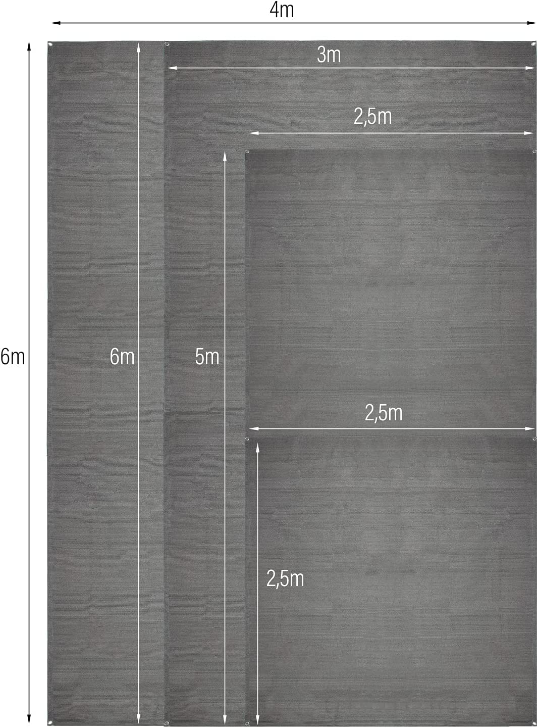 Floordirekt Camping Vorzeltteppich - 240 g/m² HDPE - mit Edelstahl-Ösen & 4X T-Heringe - wasserdurchlässig & atmungsaktiv - Markisenteppich Vorzeltboden Vorzelt Teppich Bodenplane Zeltteppich