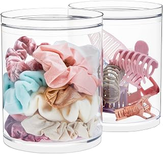 STORi Bella Tall Scrunchie Holder - Stackable Clear Plastic Containers (Set of 2) with Lids for Hair Accessories & Beauty Supplies | Made in USA