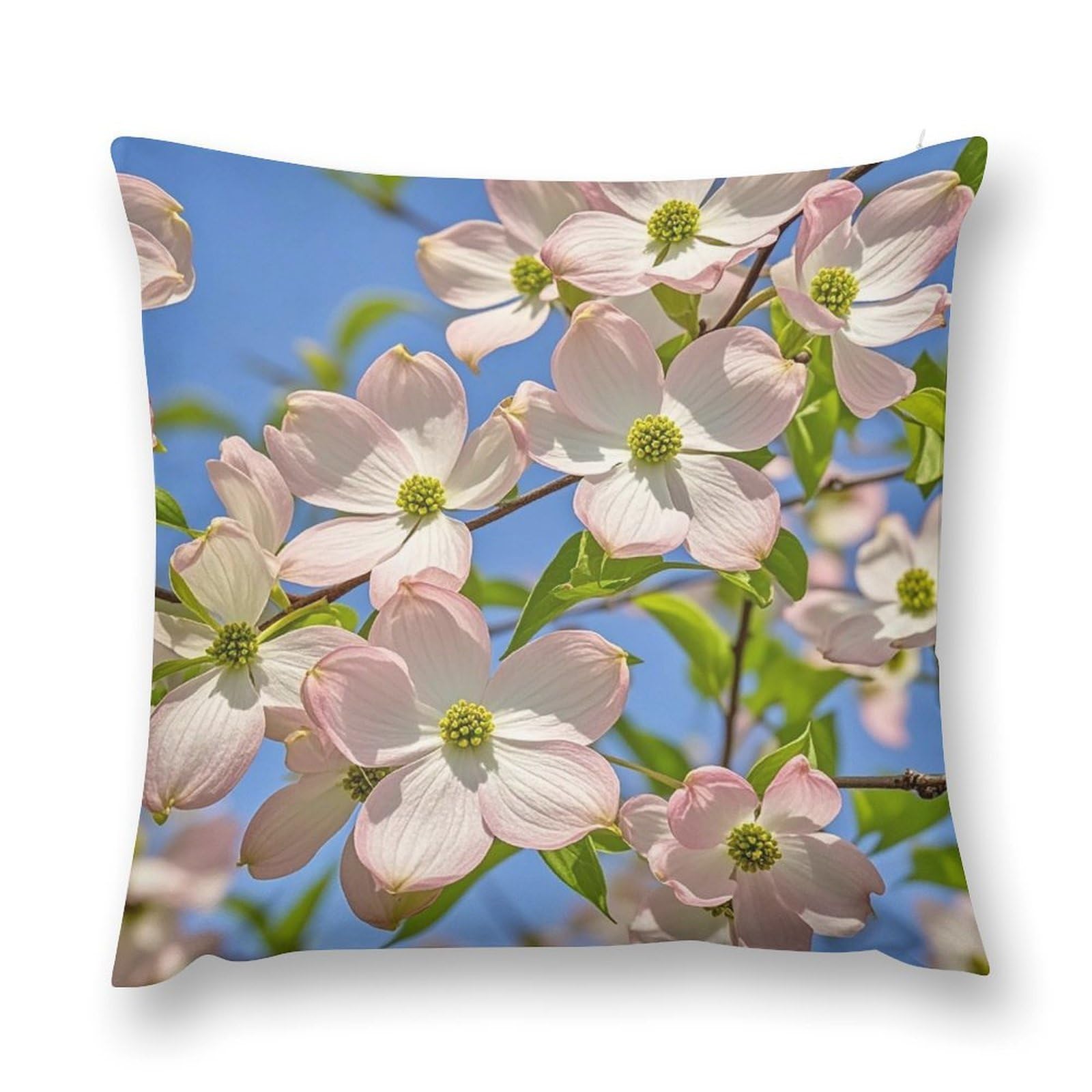 VstaDank Spring Dogwood Blossoms Throw Pillow Cover with Hidden Zipper Farmhouse Couch Pillow Cover Cozy Soft Short Plush Cushion Case Fashion Square Decorative Pillow Cover for Living Room