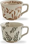 12oz Vintage tasse de café en céramique 4 - Mugs de café rustique à la main avec poignée, Latte d'hiver à l'automne, Espresso Cappuccino, Cocoa,Tea Cups, Lave-vaisselle Micro-ondes Safe(Plantes)