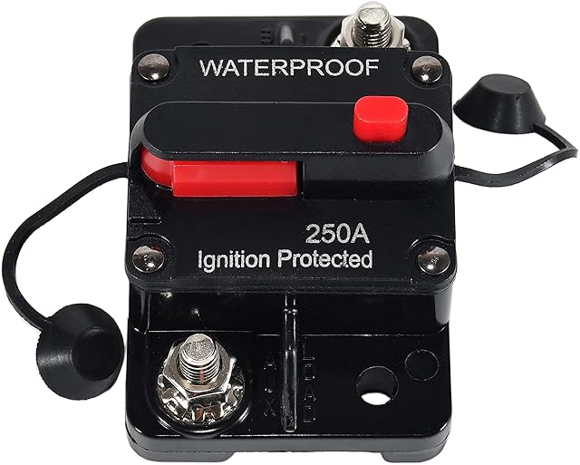 RED WOLF 250A Amp 12V-48V Car Stereo Circuit Breaker with Manual Reset Switch Inline Audio Fuse Holder Inverter Fit Car Motor Marine Boat SUV Trolling Radio Solar System Protection