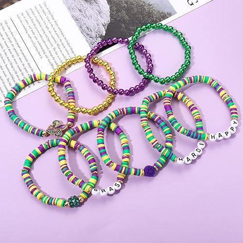 Miniatura 5 de XOCARTIGE Pulseras de surfista Heishi para mujer, apilables, de vinilo, con cuentas de arcilla, elásticas, con capas, pulseras de amistad, joyería