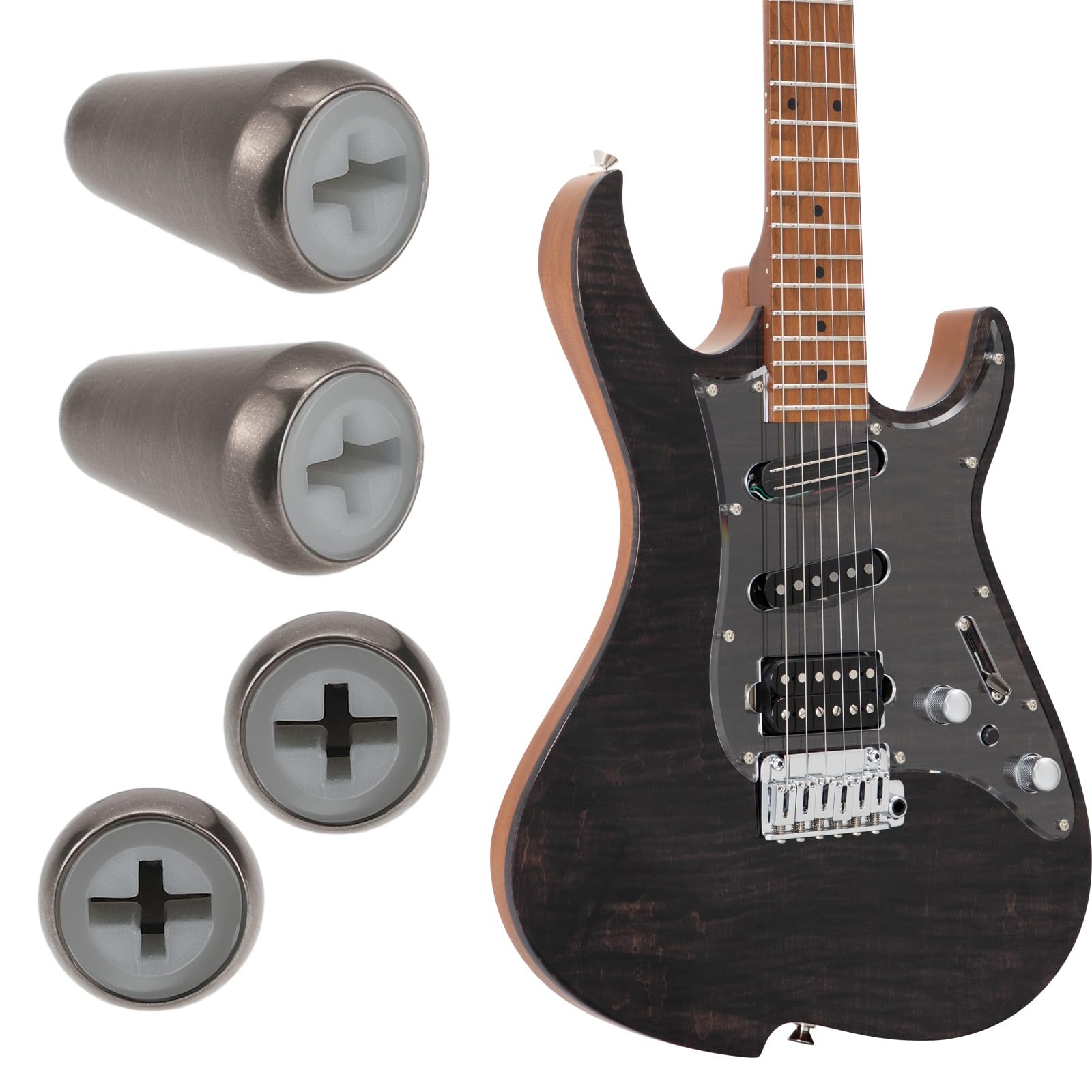 LT Easiyl 4pcs Guitar 5 Way Pickup Switch Tip Metal Switch Knob Compatible with Fender Strats Compatible with ST Guitars Compatible with Oak Grigsby Switch (Gunmetal Black) - Image 3
