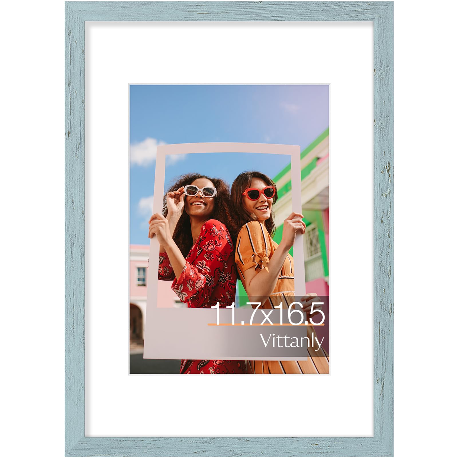 Vittanly A3 Picture Frame, Matted for A4/8.3x11.7 Photos, Rustic Blue