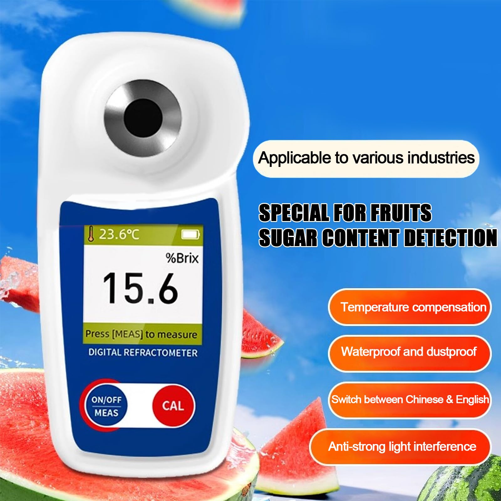 Refractómetro Digital Brix 0-35%, ±0,2% Alta Precisión, Compensación Automática De Temperatura (ATC), para Zumos De Frutas, Miel, Bebidas Y Vino.
