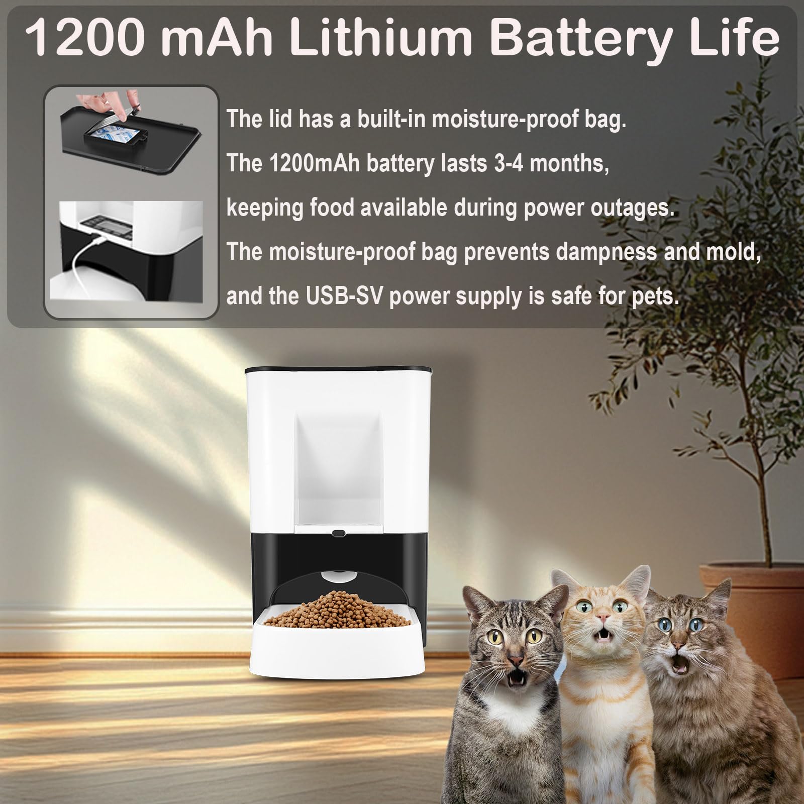 Comedero automático grande de 14 litros para razas grandes, dispensador de comida para mascotas con tapa de bloqueo, grabación de voz, doble potencia, almacenamiento a prueba de humedad