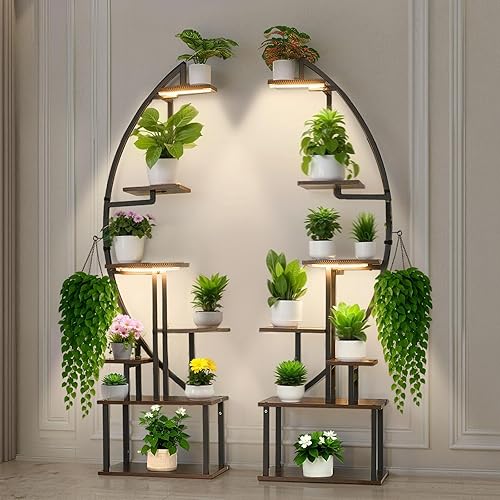 VEVOR Soporte para Plantas de Interior con Luces de Crecimiento, 65.5 pulgadas de Alto, Estante Iluminado de 7 Niveles para Plantas, Paquete de 2
