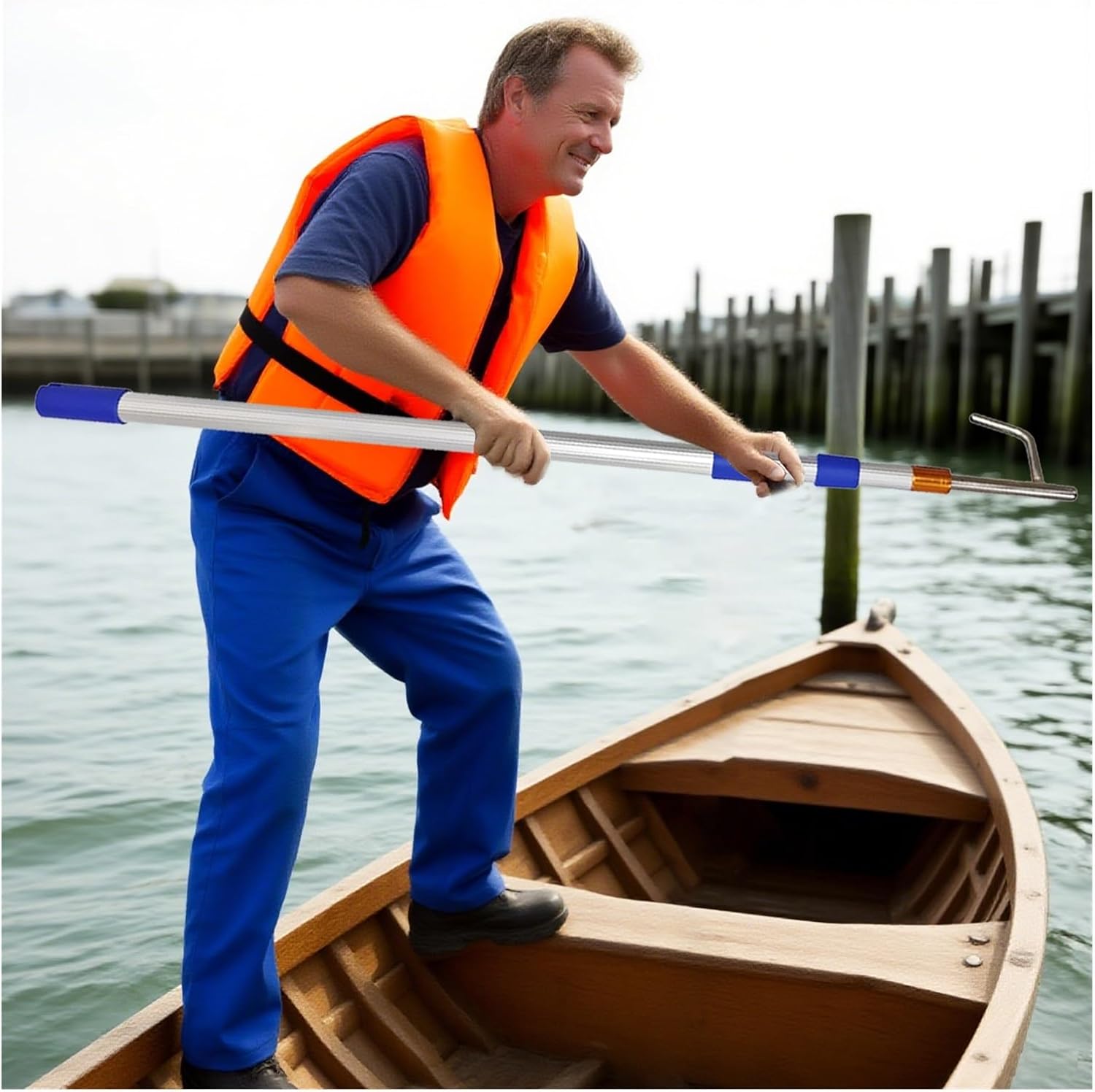 Adjustable Boat Hook with Grappling Hooks - Heavy-Duty for Pushing and Pulling Boats on Docks, Sailboats, Yachts, and Skiffs