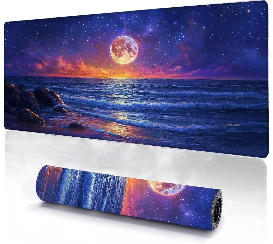 Alfombrilla Ratón XXL 1600x800x3 mm Mouse Pad Grande Gaming Playa Alfombrilla Escritorio,con Base de Goma Tapete Escritorio con Bordes Cosidos, Impermeable Antideslizante Ordenador Desk Mat zj-131