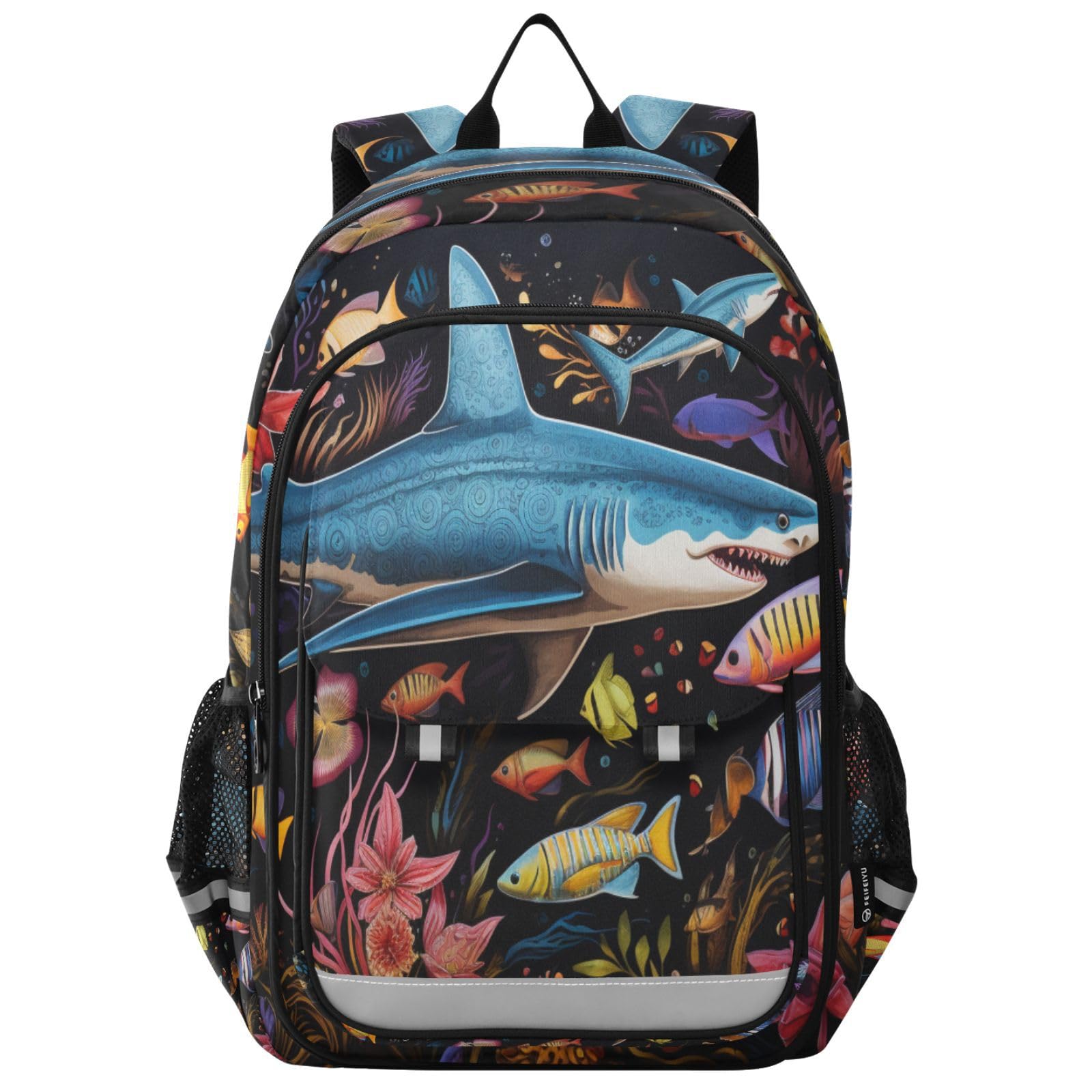 ARGTILDN Sharks Fish Ocean Backpack Kids School Bag Lightweight Laptop Backpack Elementary Capacity Student Bookbags for Travel Daypack with