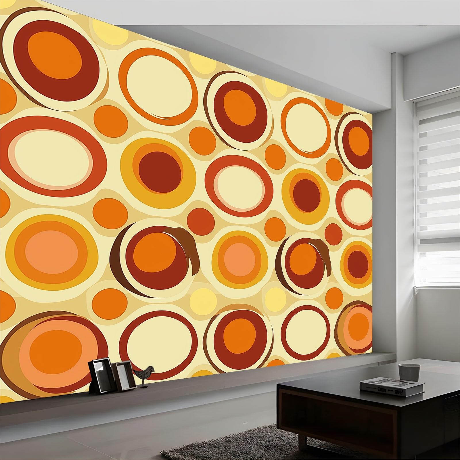Générique Panoramiczna tapeta 200 x 140 cm retro okrągły i bąbelkowy wzór XXL fototapeta dekoracja ścienna gobelin do salonu sypialnia - tapeta Trompe l'eil efekt 3D, żółta