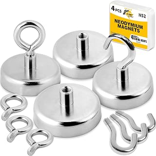 Heavy Duty Magnetic Hooks for Refrigerator with Extra Eyebolt Hooks – Super Strong Magnet Hooks for Fridge – N52 Neodymium Fishing Magnets – Powerful Rare Earth Magnets for Hanging – Magnetic Hooks