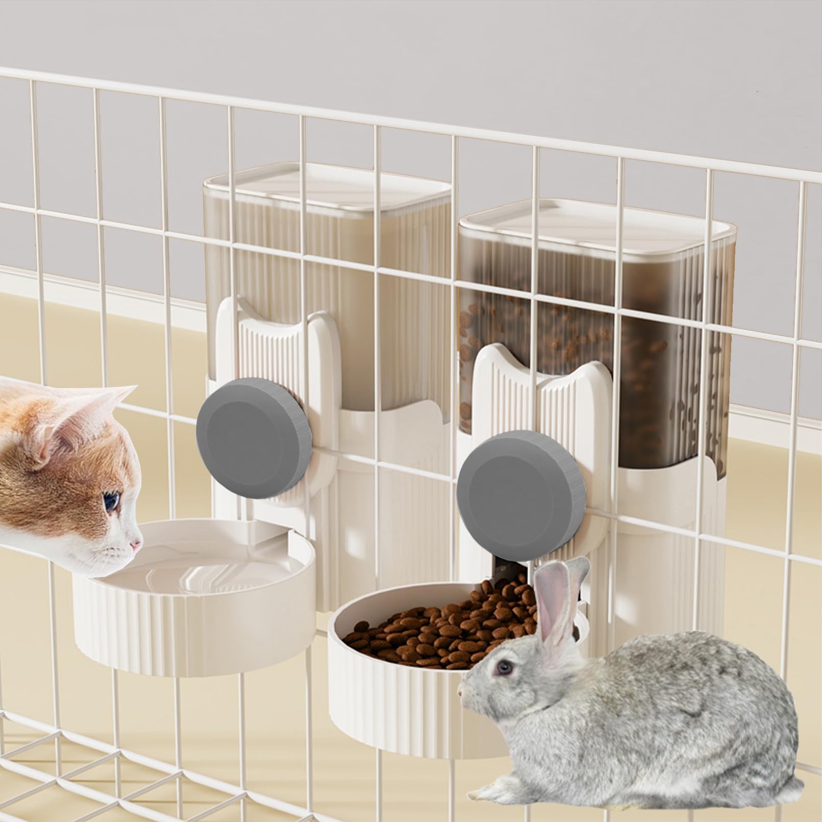 Photo 1 of ***MISSING ONE***kathson Rabbit Gravity Auto Feeder Set 35oz Hanging Automatic Food Water Dispenser Cage Automatic Feeder Set for Rabbit Chinchilla Guinea Pig Hedgehog Ferret Kitty Puppy (Grey)