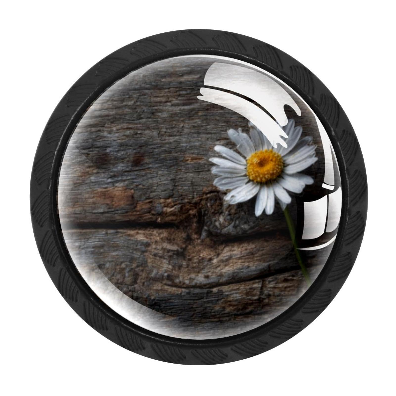 CHENZZZZ Daisy on Old Wooden (2) Drawer Knobs Pull Handle Crystal Glass Circle Shape Cabinet Drawer Pulls Cupboard Knobs with Screws for Kitchen Cupboard Dresser Wardrobe etc