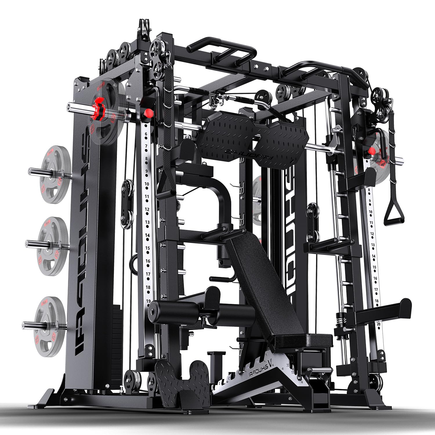 XGSW Smith Machine with Weight Stack, Multi-Function Squat Rack Power Cage with Cable Crossover System, for Home Gym
