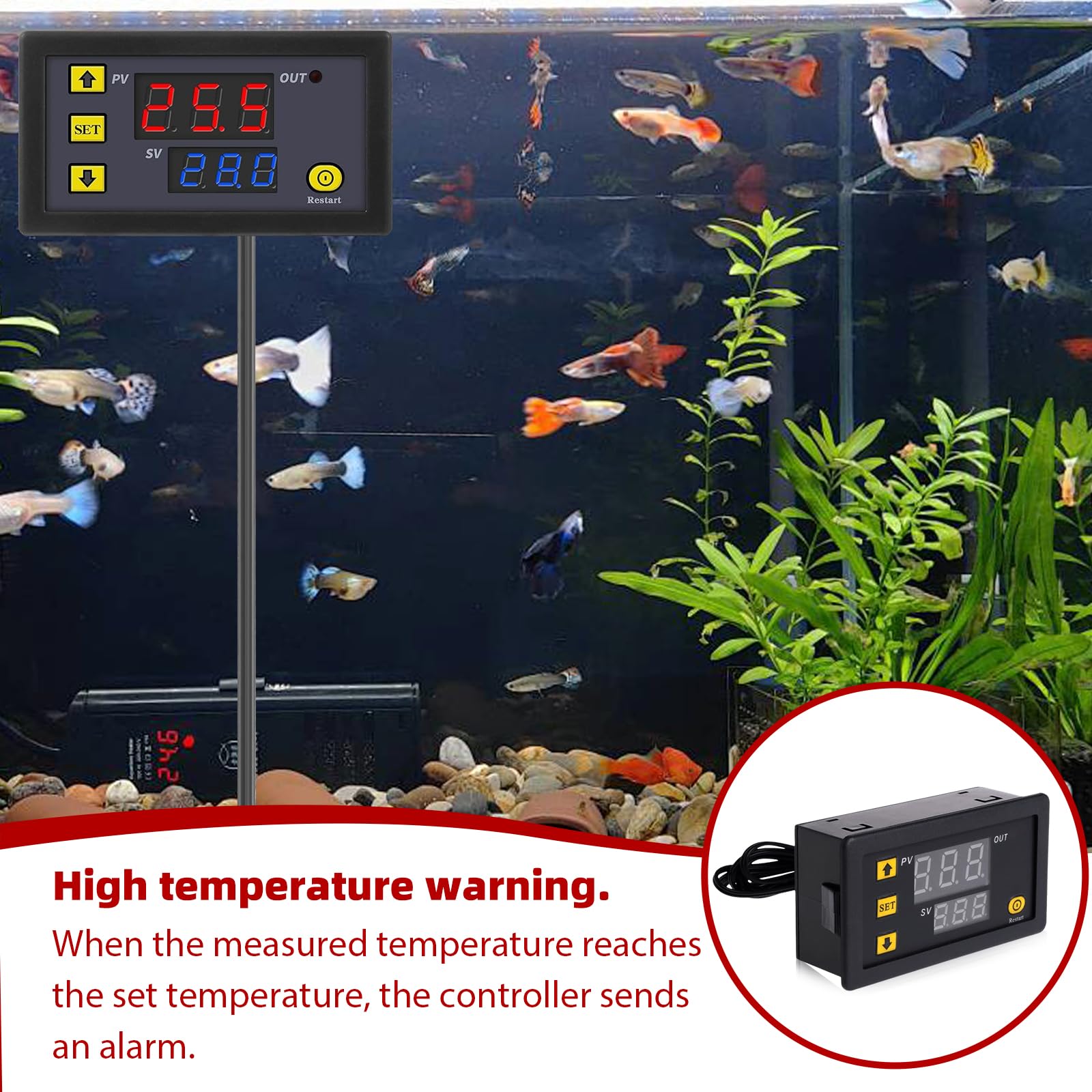 4 sztuki W3230 cyfrowy termostat, DC 12 V, 20 A, cyfrowy regulator temperatury z wyświetlaczem LCD, wodoszczelny, cyfrowy wyświetlacz, termostat grzewczy, przekaźnik regulatorowy, z sondą czujnika NTC