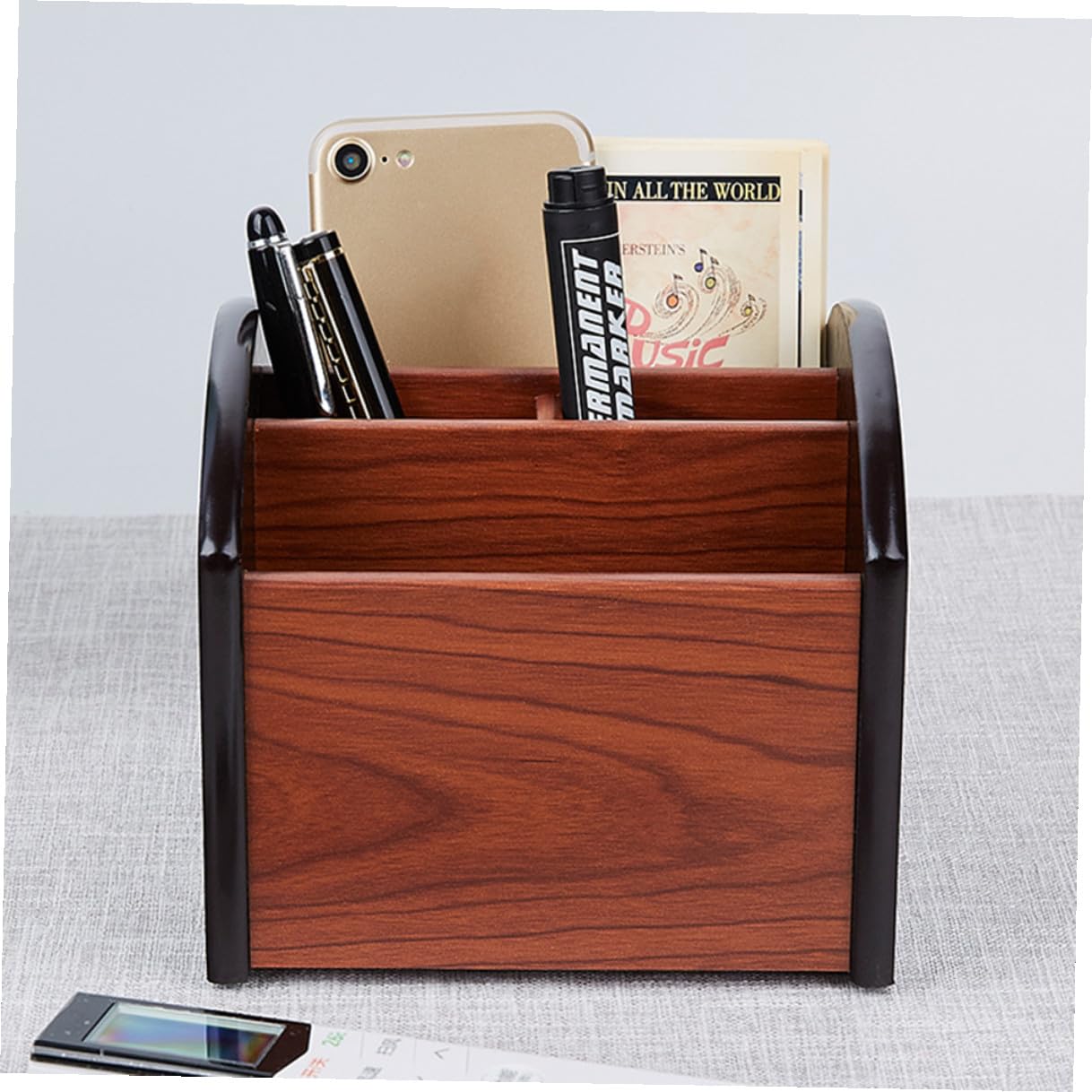 Angoily Contenitore Portaoggetti in Legno Multifunzione da Scrivania Organizer per Penne e Articoli Vari Design Effetto Legno per Ufficio Piccolo e Pratico