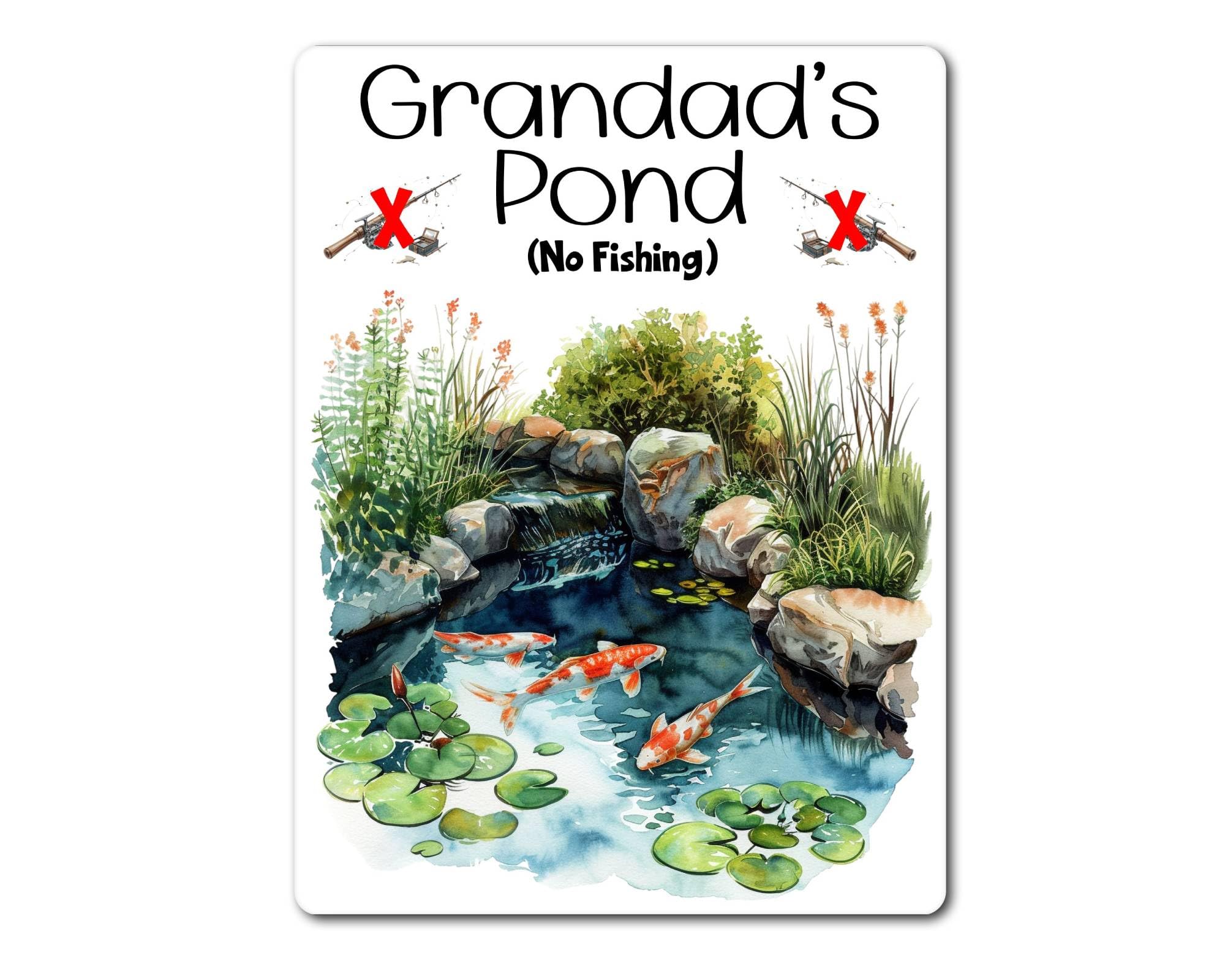 Decalarama Garden Metal Sign Gift – Grandad's Pond No Fishing - Family Fun Fish Home Allotment Novelty Aluminium Present