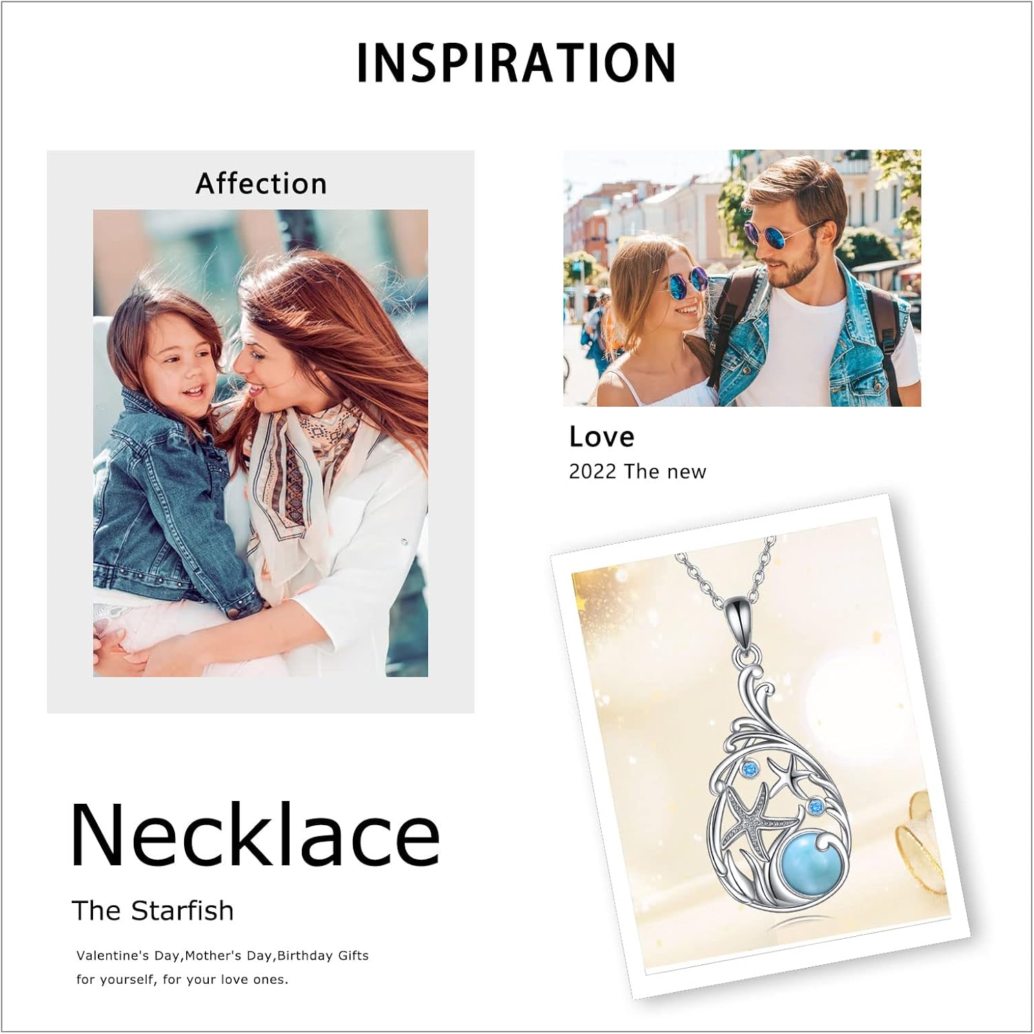 CRMAD Larimar Beach Necklace Sterling Silver Starfish Teardrop Ocean Jewelry for Women - Image 6