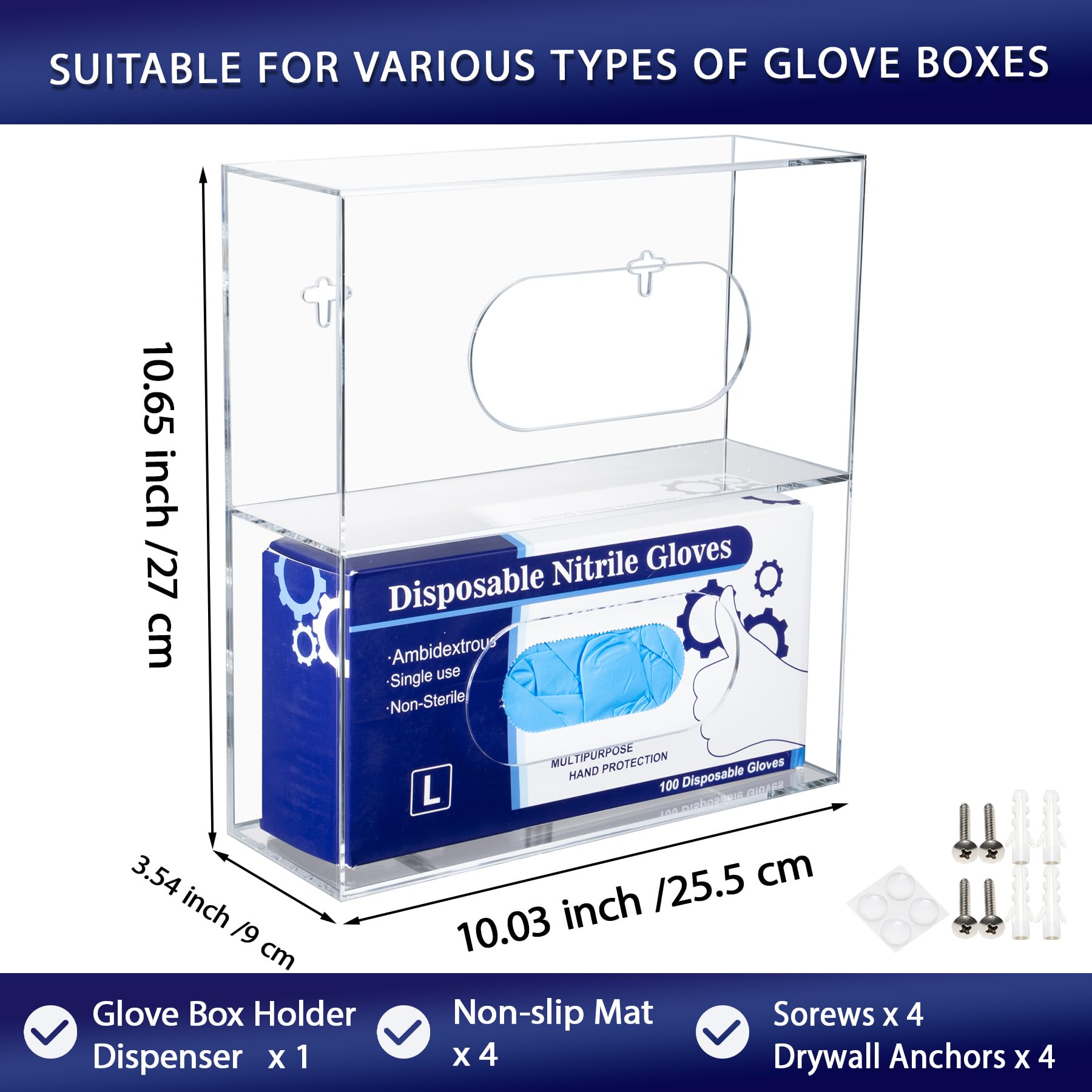 SEANADO Handschuhspender Acryl 2 Fächer – Handschuhbox Halter Wandmontage oder Tisch, Seitliche Befüllung, Transparenter Handschuhhalter für Einweghandschuhe, Latexhandschuhe, Medizin & Labor