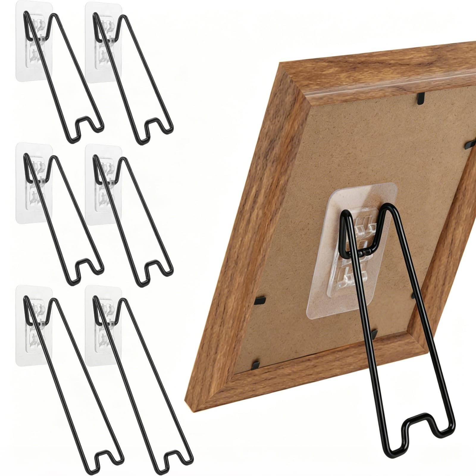 6 Pcs Picture Frame Easel Backs, 2 Sizes Self-Adhesive Picture Frame Easel, Adjustable Stainless Steel Photo Stands Back Supports for Photos Paintings DIY Crafts Display, Black